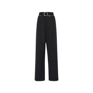 Jean Paul Gaultier Pinstripe Wool Belted Suit Pants Black - NWT